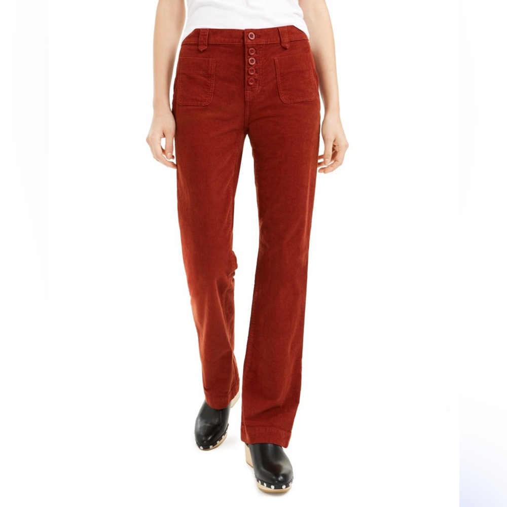 Lucky Brand Women's Pants Ava Corduroy Boot Button-Fly Red
